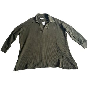 We The Free Women’s V-neck oversized waffle knit sweater olive green size XL NWT